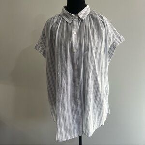 a.n.a. Blue White Striped Collar Button Cotton Light Women's Shirt Top Blouse